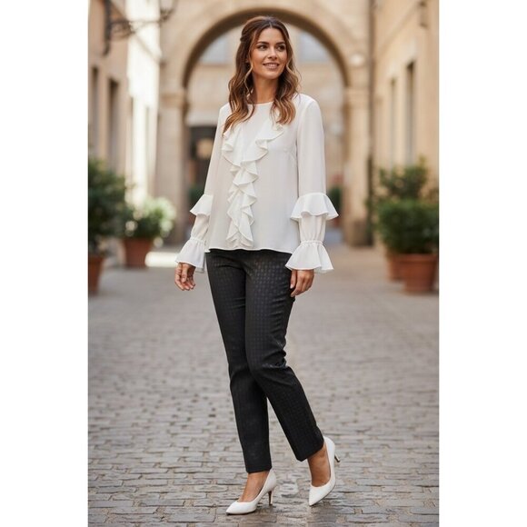 F. J. Malik Pants - F. J. Malik Women's Black Circled Pattern Pants